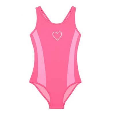 Girls' pink diamante heart swimsuit